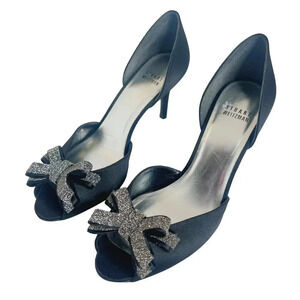 Stuart Weitzman Alas Crystal-Bow d’Orsay Black Satin Pump Women's Size 8.5